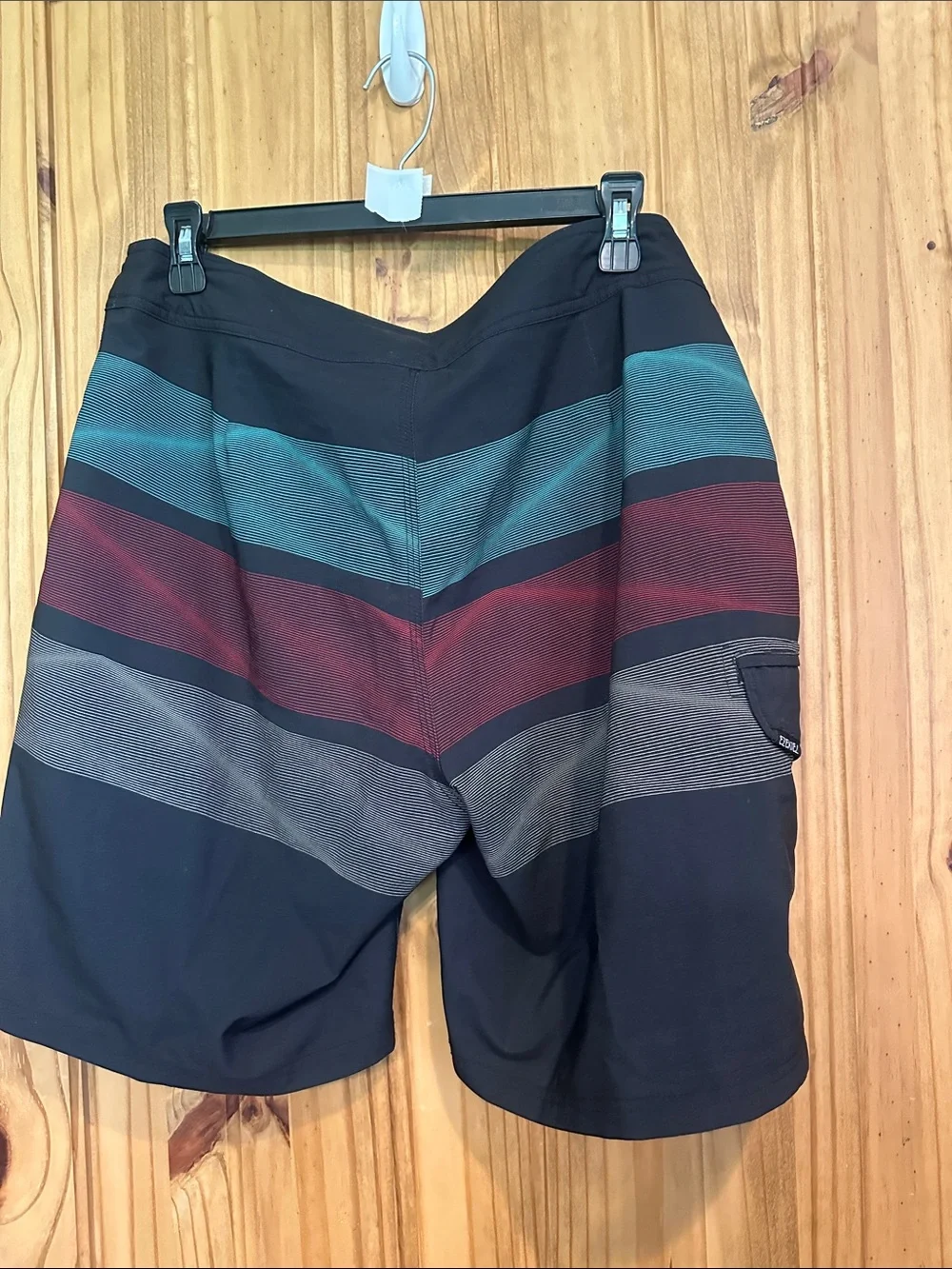 Ezekiel Striped Black Board Shorts with Teal & Maroon Bands